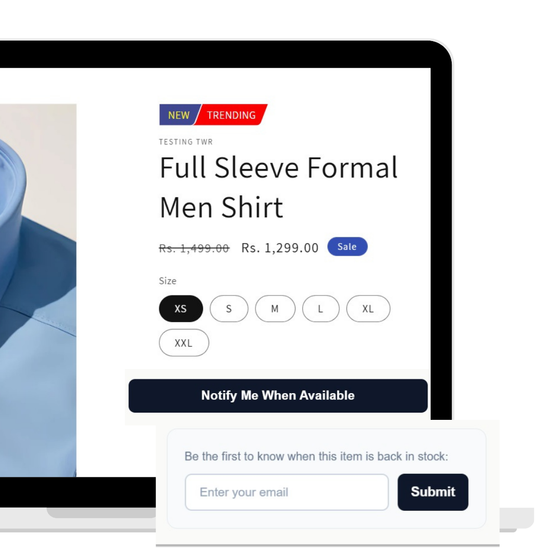 Notify me when back in stock sign-up on a sold-out product